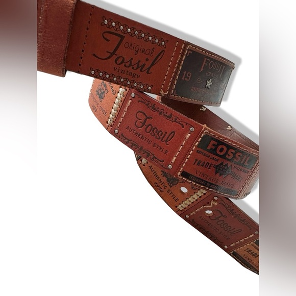 Rare Y2K VTG Fossil 54 Logo Patchwork Leather Belt | Size Medium M - Picture 8 of 14